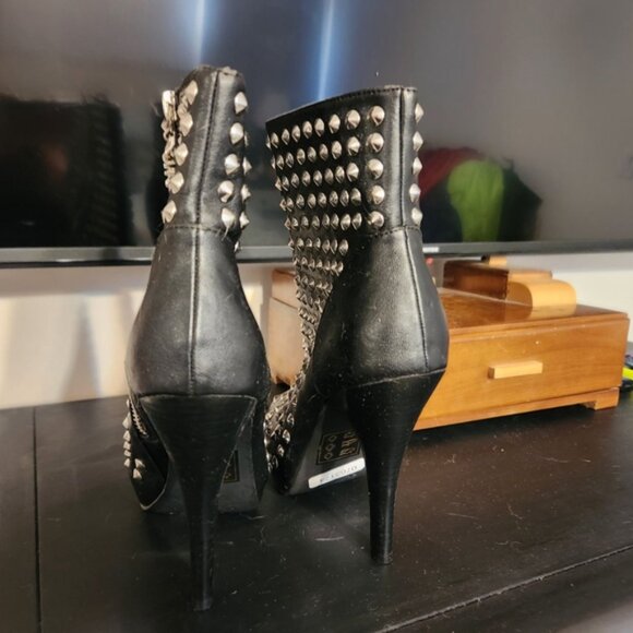 Studded peep toe boots heeled boots - Picture 3 of 5